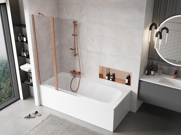 Mexen Mist 2-szárnyú fürdőszobai paraván 100 x 150 cm, átlátszó, kefe hatású réz - 8A9-100-011-65-00