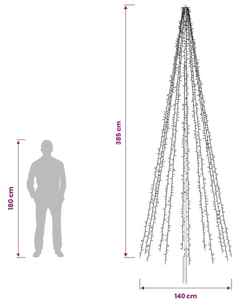 LED Karácsonyi Fenyő 385 cm 2460 LED Meleg fehér Acél Fekete