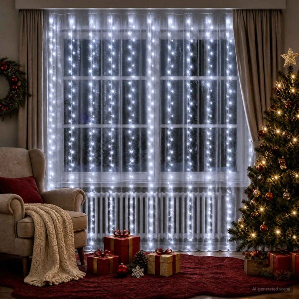 Fényfüggöny 300 LED Hideg fehér 300 x 300 cm