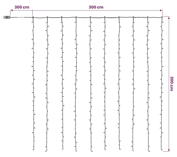 Fényfüggöny 300 LED Meleg fehér 300 x 300 cm