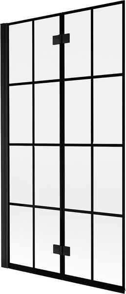 Mexen Mist 2-szárnyú bal oldali fürdőképernyő 100 x 150 cm, fekete rács, fekete - 8A9-100-002-70-77-L