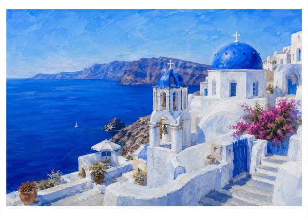 Kép santorini kék kupolái