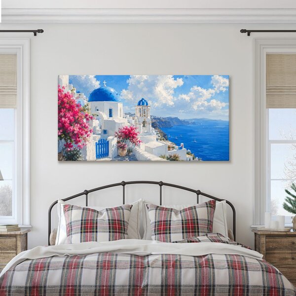 Kép virágzó Santorini nyári ég alatt