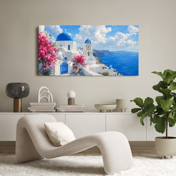 Kép virágzó Santorini nyári ég alatt