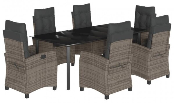 7 részes szürke polyrattan kerti étkezőgarnitúra párnával