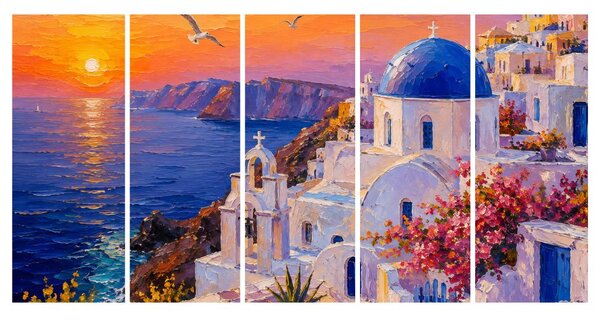5 részes kép santorini partvidéke naplementében