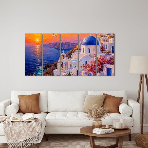 5 részes kép santorini partvidéke naplementében