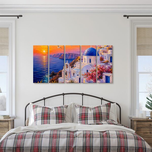 5 részes kép santorini partvidéke naplementében