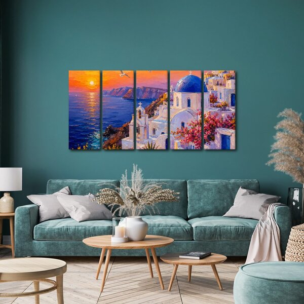 5 részes kép santorini partvidéke naplementében