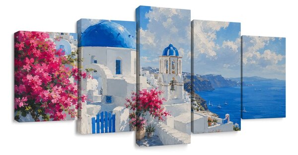 5 részes kép fehér santorini házak a tengernél