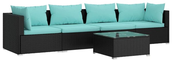 5 részes fekete polyrattan kerti ülőgarnitúra párnákkal