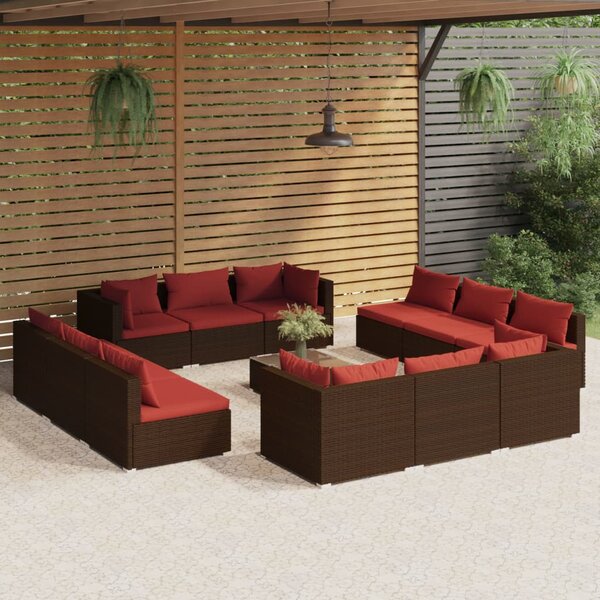13 részes barna polyrattan kerti ülőgarnitúra párnákkal