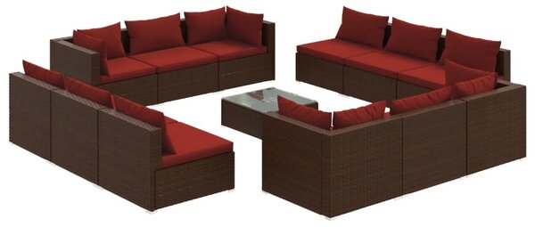 13 részes barna polyrattan kerti ülőgarnitúra párnákkal