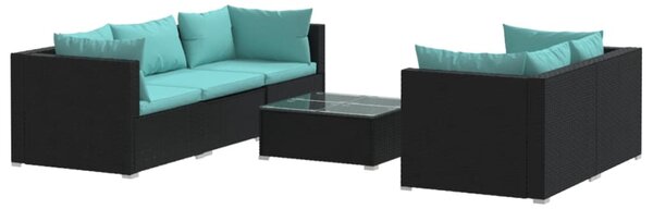 6 részes fekete polyrattan kerti ülőgarnitúra párnákkal
