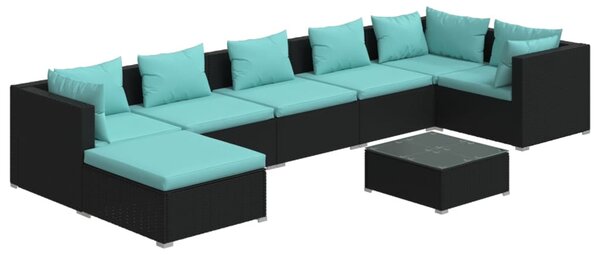 8 részes fekete polyrattan kerti ülőgarnitúra párnákkal