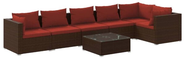 7 részes barna polyrattan kerti ülőgarnitúra párnákkal