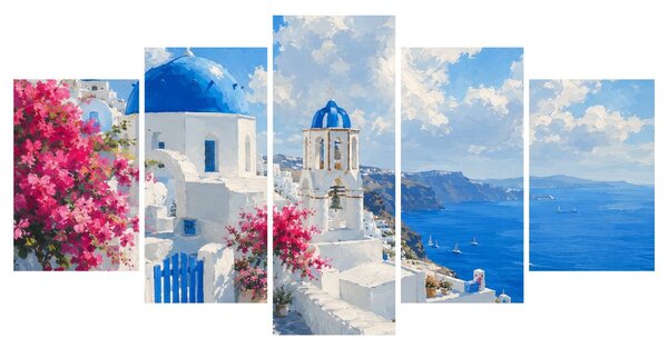 5 részes kép fehér santorini házak a tengernél