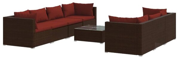 8 részes barna polyrattan kerti ülőgarnitúra párnákkal