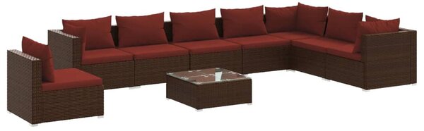 9 részes barna polyrattan kerti ülőgarnitúra párnákkal