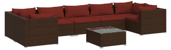 8 részes barna polyrattan kerti ülőgarnitúra párnákkal