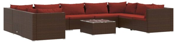 10 részes barna polyrattan kerti ülőgarnitúra párnákkal