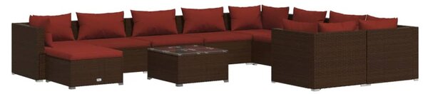 11 részes barna polyrattan kerti ülőgarnitúra párnákkal