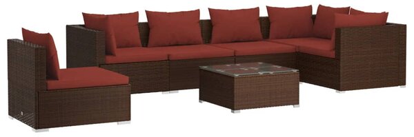 7 részes barna polyrattan kerti ülőgarnitúra párnákkal