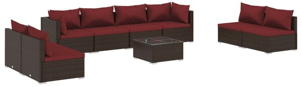9 részes barna polyrattan kerti ülőgarnitúra párnákkal