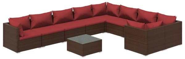 10 részes barna polyrattan kerti ülőgarnitúra párnákkal