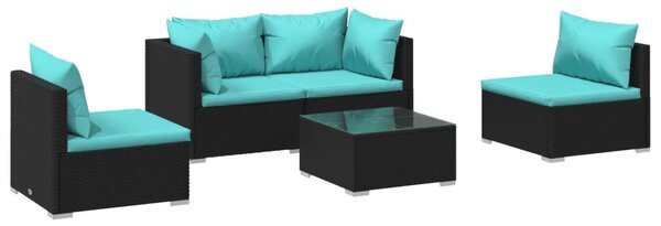 5 részes fekete polyrattan kerti ülőgarnitúra párnákkal