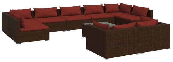 10 részes barna polyrattan kerti bútorszett párnákkal
