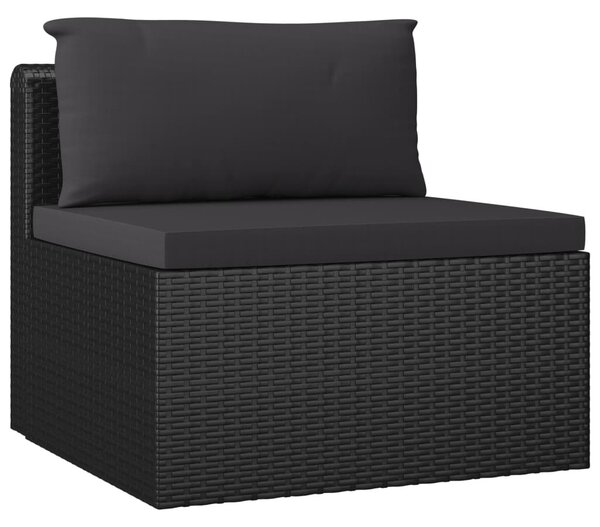 9 részes fekete polyrattan kerti bútorszett párnákkal