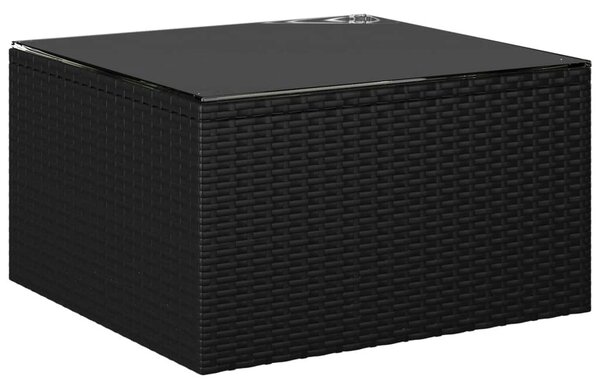 9 részes fekete polyrattan kerti bútorszett párnákkal