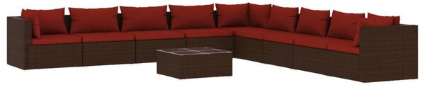 10 részes barna polyrattan kerti ülőgarnitúra párnákkal