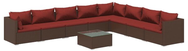 9 részes barna polyrattan kerti ülőgarnitúra párnákkal