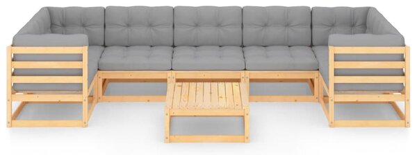8 részes tömör fenyőfa kerti ülőgarnitúra párnákkal