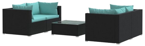5 részes fekete polyrattan kerti ülőgarnitúra párnákkal