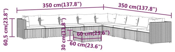 10 részes barna polyrattan kerti ülőgarnitúra párnákkal