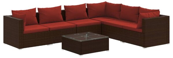 7 részes barna polyrattan kerti ülőgarnitúra párnákkal