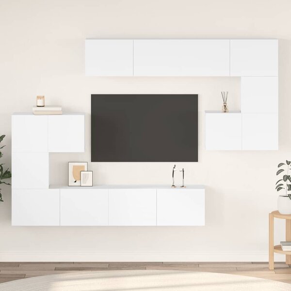 8 részes fehér szerelt fa TV-szekrényszett