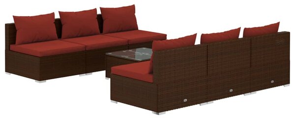 7 részes barna polyrattan kerti ülőgarnitúra párnákkal