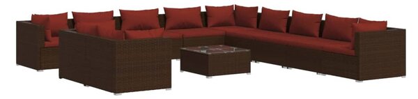 12 részes barna polyrattan kerti bútorszett párnákkal
