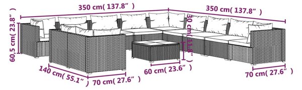 12 részes barna polyrattan kerti bútorszett párnákkal