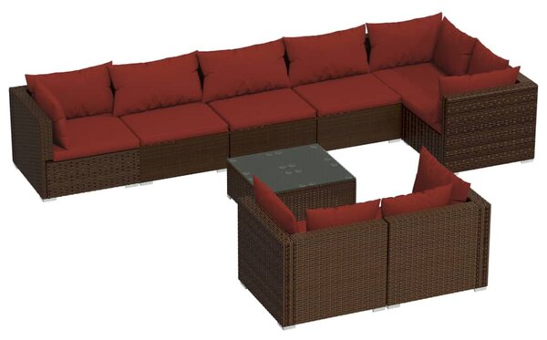 9 részes barna polyrattan kerti ülőgarnitúra párnákkal