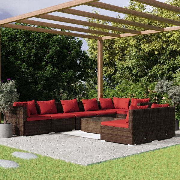 9 részes barna polyrattan kerti ülőgarnitúra párnákkal