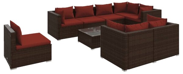 9 részes barna polyrattan kerti bútorszett párnákkal