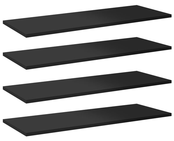 8 db magasfényű fekete forgácslap könyvespolc lap 80x30x1,5 cm