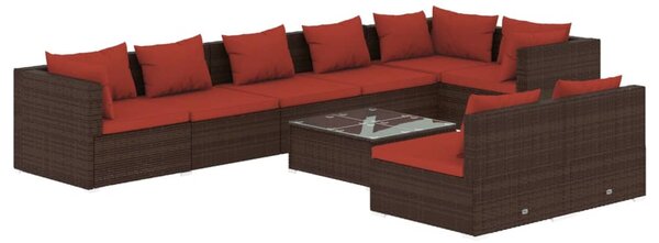 9 részes barna polyrattan kerti ülőgarnitúra párnákkal