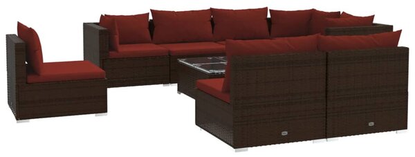 9 részes barna polyrattan kerti ülőgarnitúra párnákkal