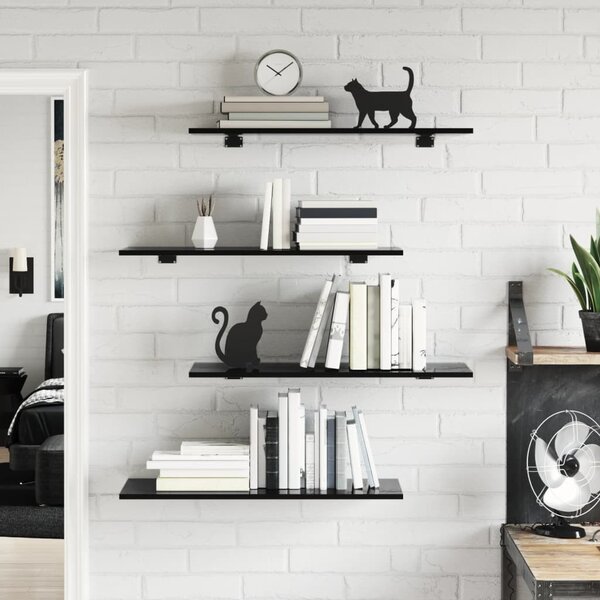 8 db magasfényű fekete forgácslap könyvespolc lap 80x30x1,5 cm